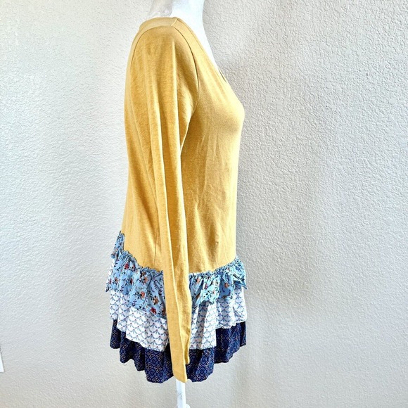 Matilda Jane Weekend Vibes Sz Small Yellow Mixed Floral Tiered Ruffle Hem Shirt - Picture 6 of 14